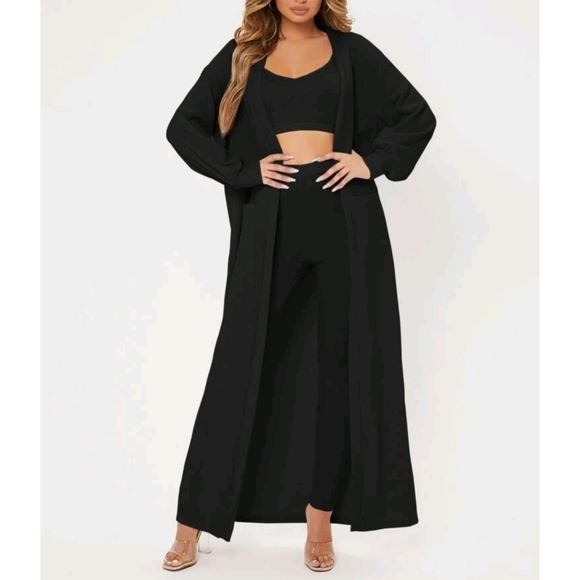 Solid Lantern Sleeves Long Cardigan Crop Tank & Leggings - Picture 4 of 8
